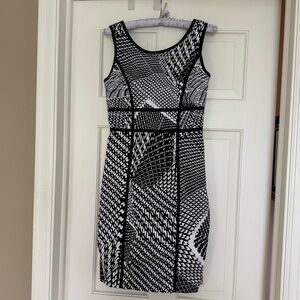 Calvin Klein Black and White Sheath Midi Dress